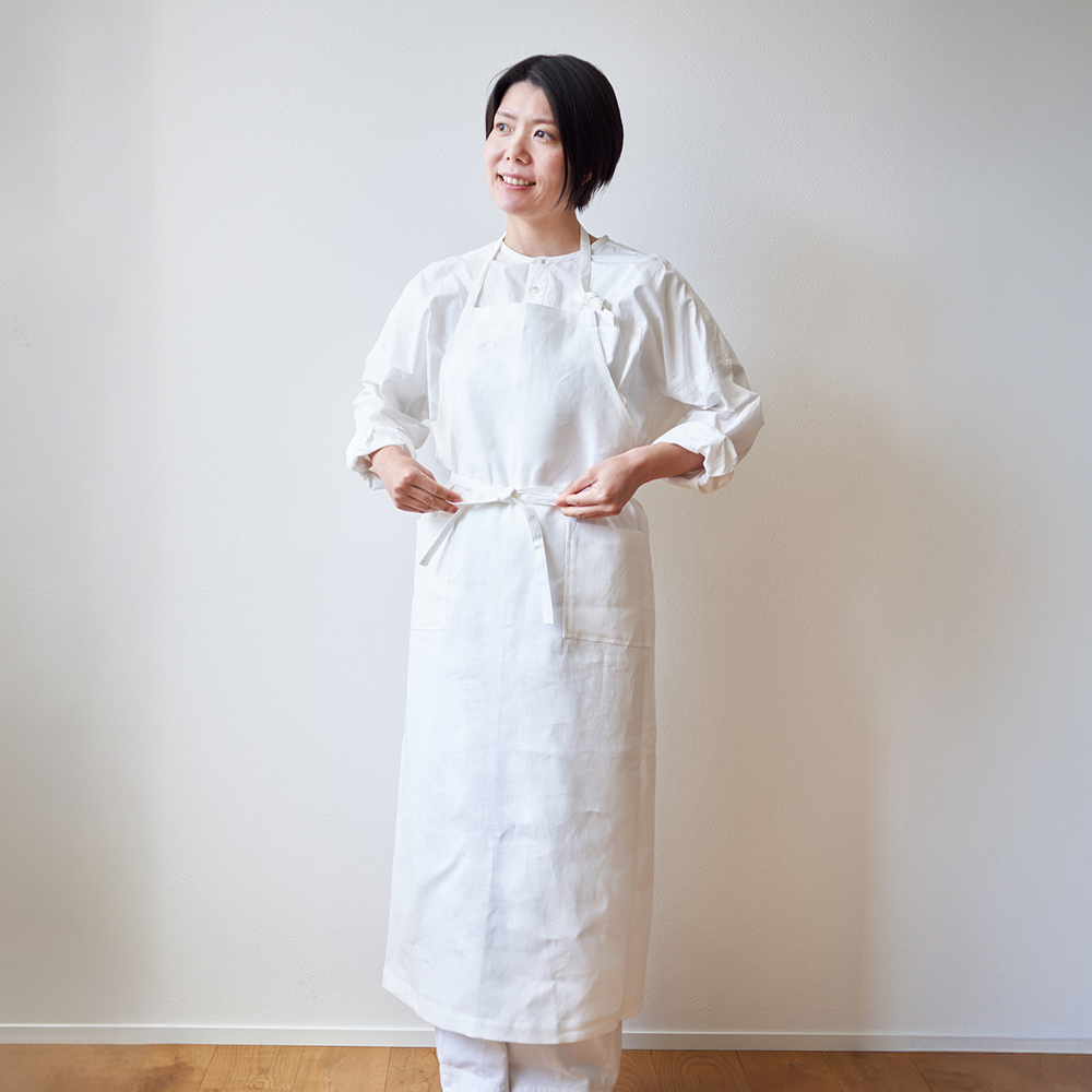 数量限定】tsumugi-te-×fog linen workリネンフルエプロン white 数量限定】tsumugi-te-×fog linen workリネンフルエプロン white